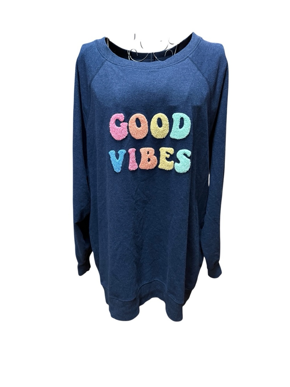 Wildfox Navy "Good Vibes" Cotton Blend Crewneck Sweatshirt- Cozy Pullover large